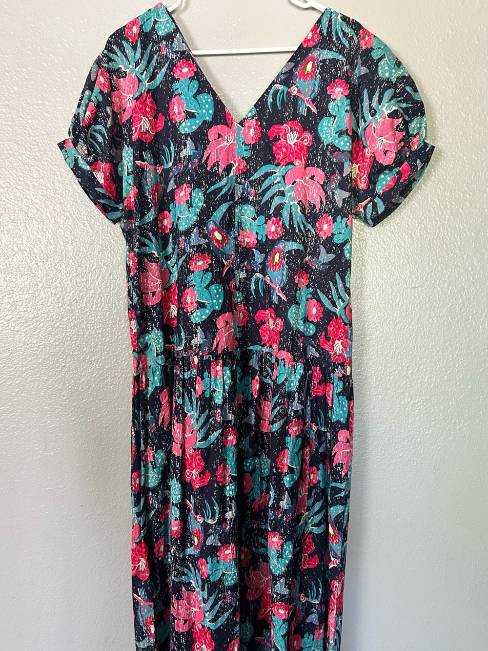 Vintage 80s Laura Ashley Sailor Collar Fruit Floral Drop Waist Midi Dress USA 10